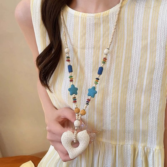 Jewelry - Colorful Beaded Necklace with Heart Pendant